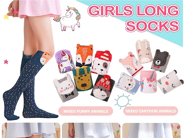 MOGGEI 6 Pairs Kids Girls Knee High Socks