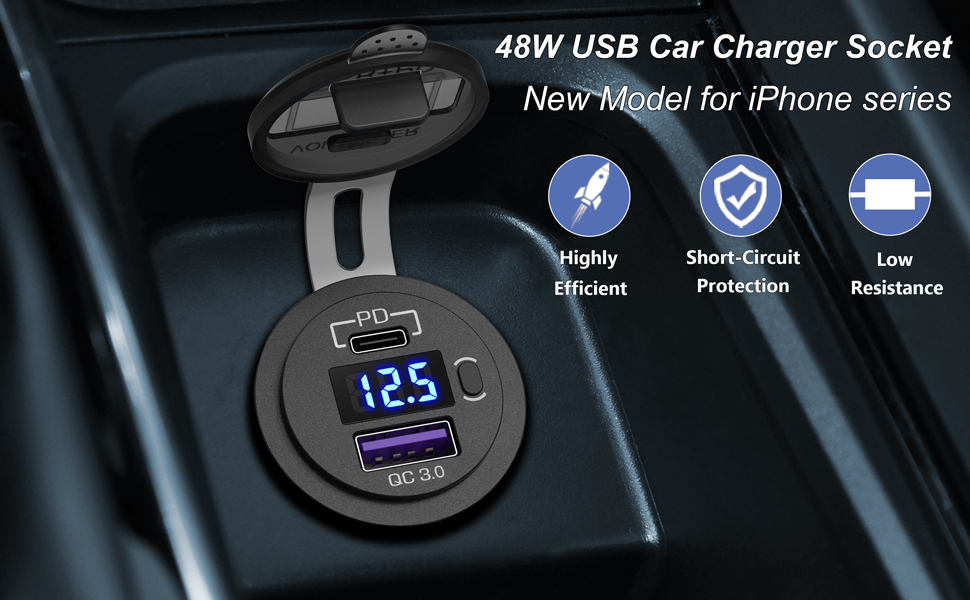 2 Pack USB C Car Charger Socket, Qidoe 12V USB Outlet PD3.0