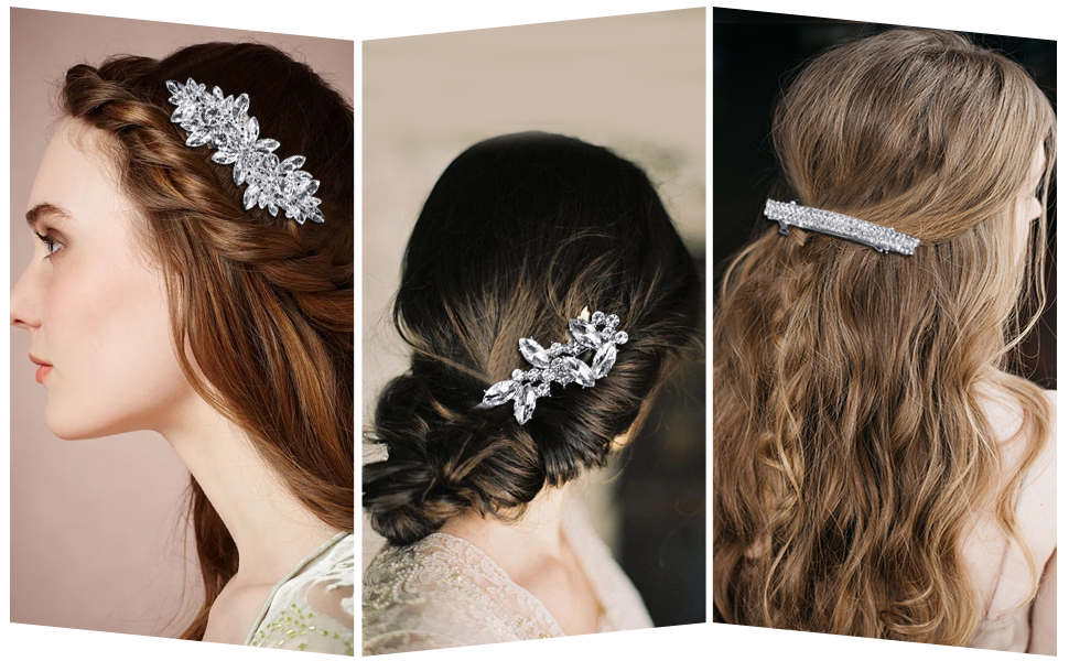 Leaf Wedding Hair Pins Crystal Bobby Pins Silver Bridal Hairpin Clips for Brides Bridesmaids Flower