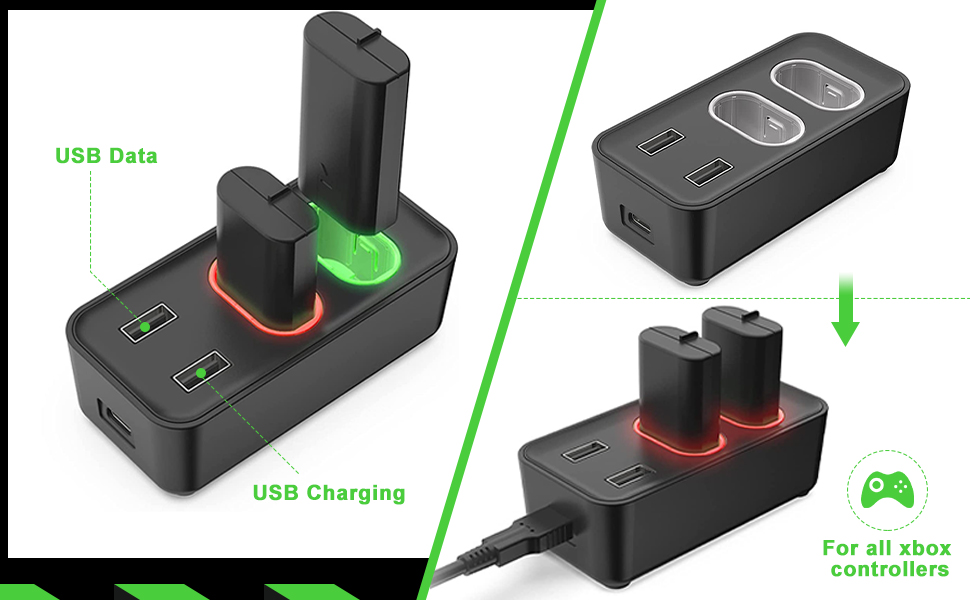 Charger for Xbox Series XS Controller Battery Pack, 2x800mAh USB