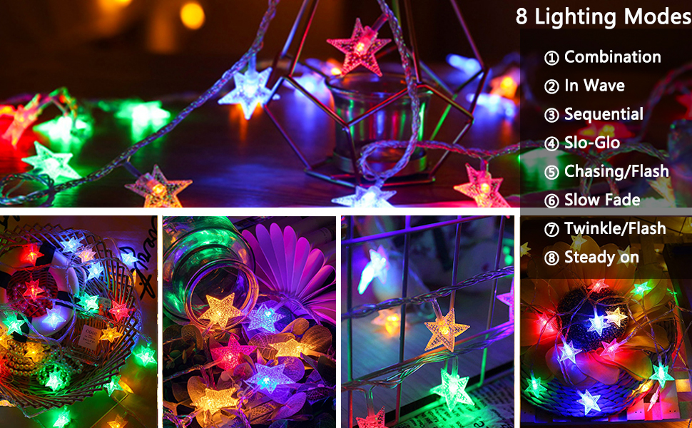 Joomer Star String Lights 100 LED 33FT Christmas String Lights Plug in Fairy Lights 8 Modes