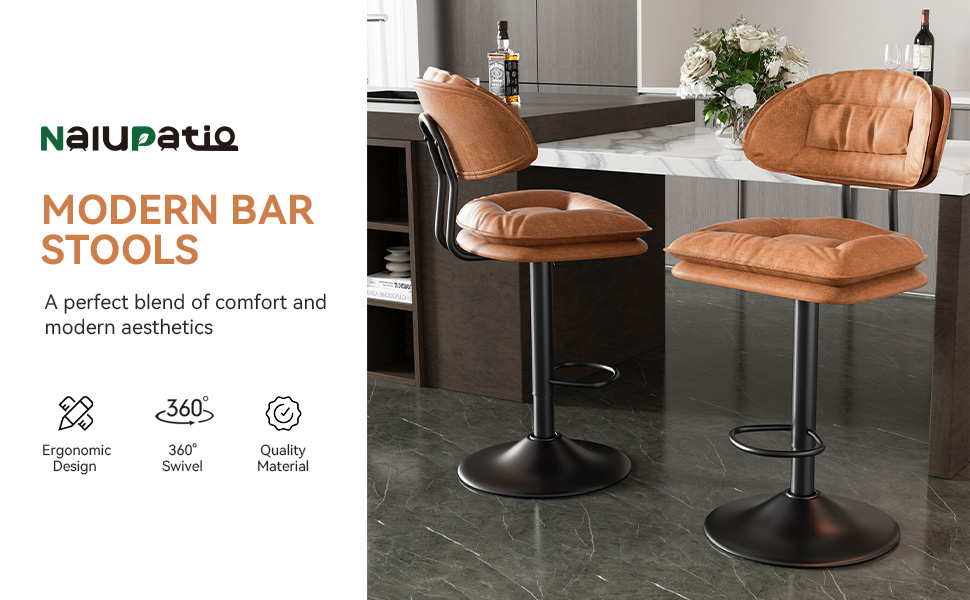 Nalupatio Modern Bar Stools Set of 4, Ergonomic Upholstered