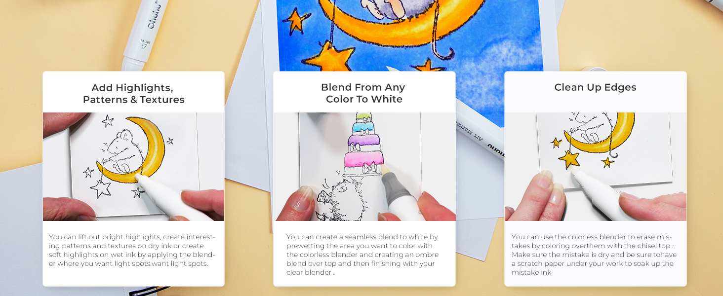 Ohuhu Alcohol Markers Colorless Blenders Pack of 6 Alcohol Based Ink