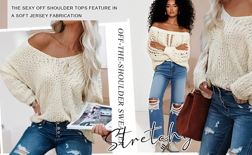 Women&amp;#39;s Off-The-Shoulder Sweater Loose Lightweight Pullover To