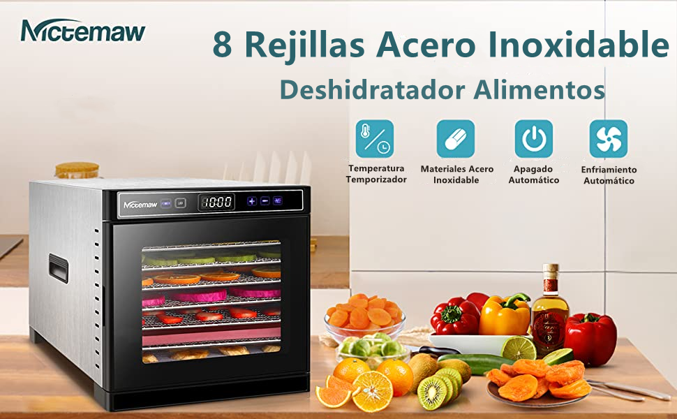  Dörrgerät für Lebensmittel, Edelstahl, 8 Fächer, mit LCD-Display