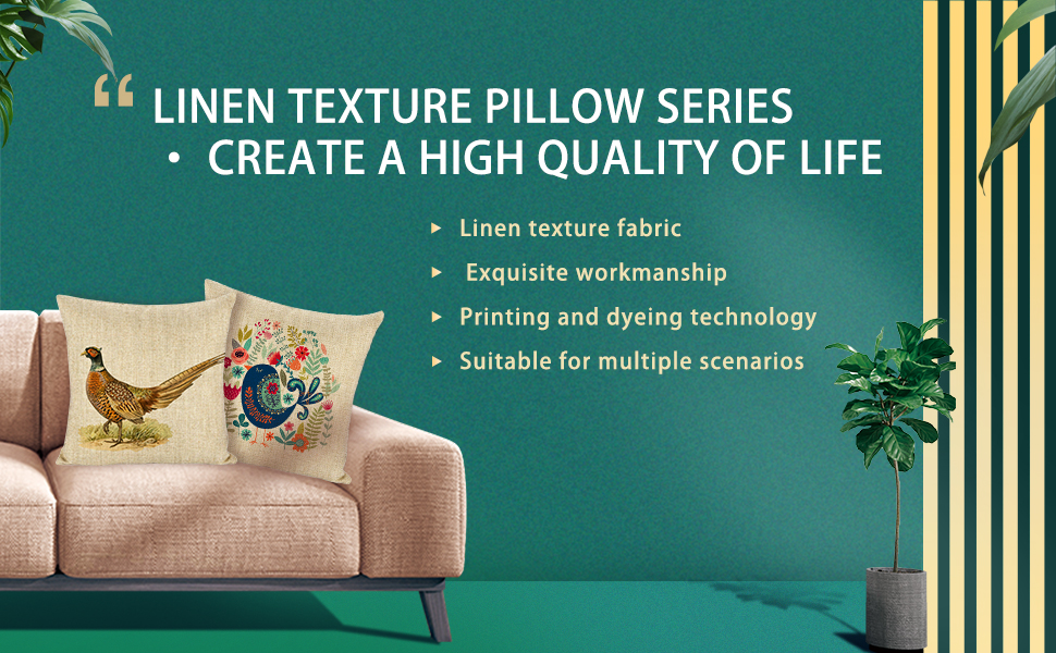 Linen Pillow Case Spring Magpy 18x18 Inch Double Sided