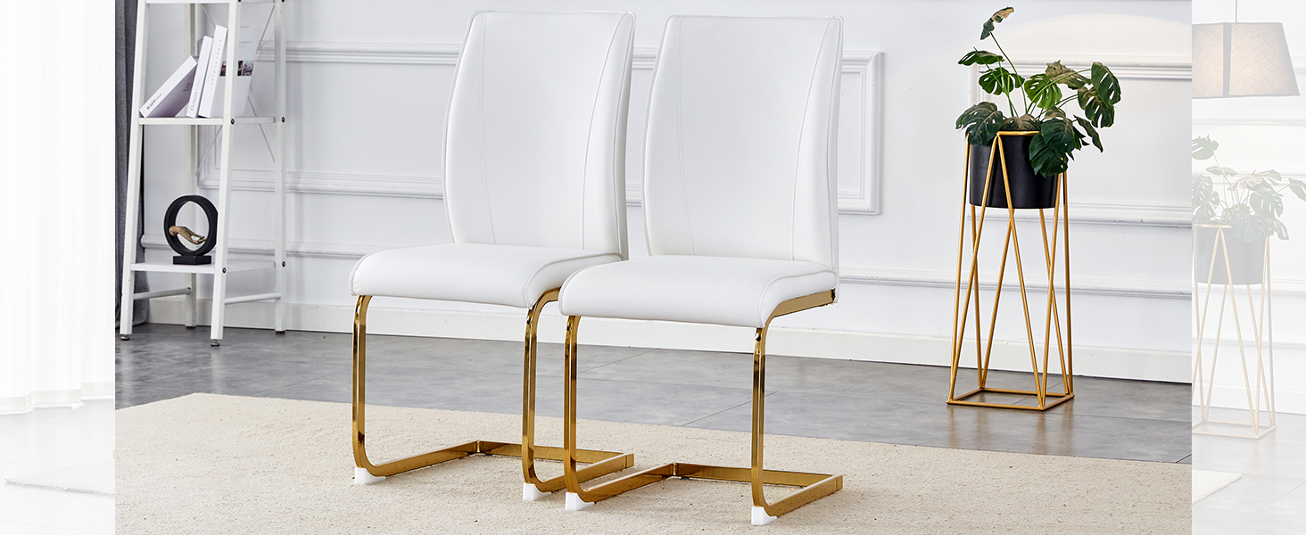 LUFTUT Dining Chairs Set of 2,White Faux Leather Dining
