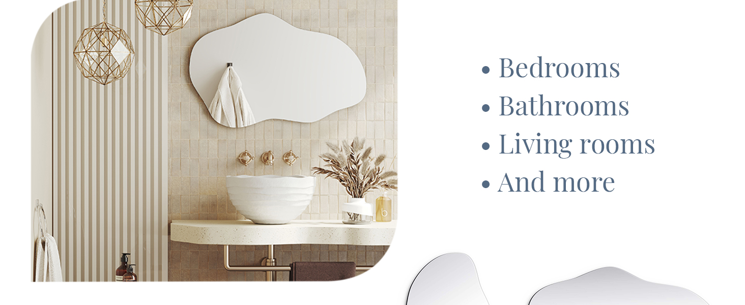 Barnyard Designs Asymmetrical Irregular ... 16 Cloud Wall Mirror Sturdy Mount Hanging Rope Easy Installation Coastal Charm