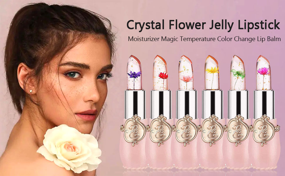 2 Pack Crystal Flower Jelly Lipstick, Magic Fast Apply Color Changing Waterproof