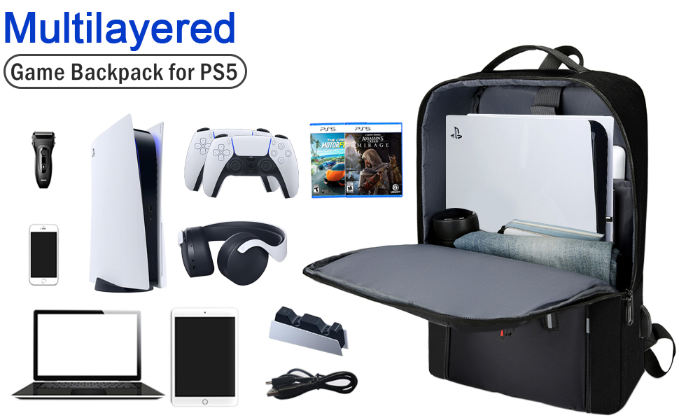 Game Console Backpack Compatible with Sony PlayStation 5 Console