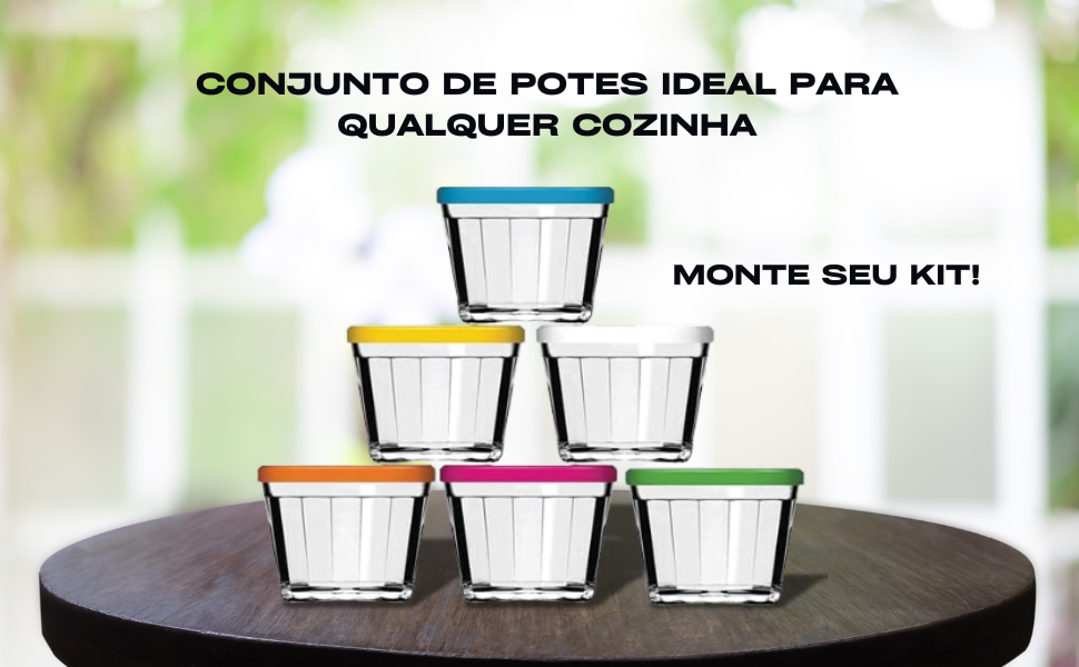 Conjunto de potes; kit de potes; pote de vidro; pote de cozinha; tigela; kit de tigelas; pote;