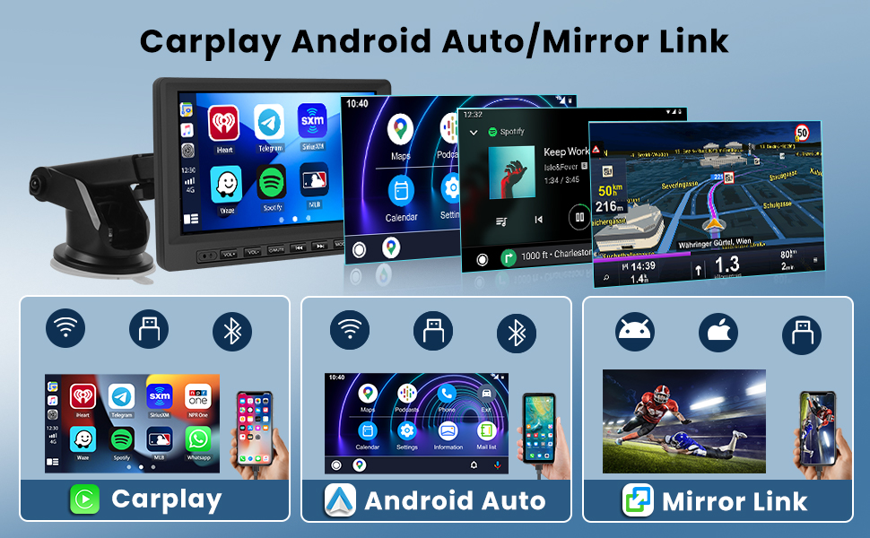 Inefala 7inch Portable Wireless Carplay Car Stereo, CarPlay