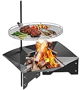Onlyfire 2in1 Fire Pit with Campfire Grill Grate - Stainless Steel Swing Cooking Stand BBQ Grill,...