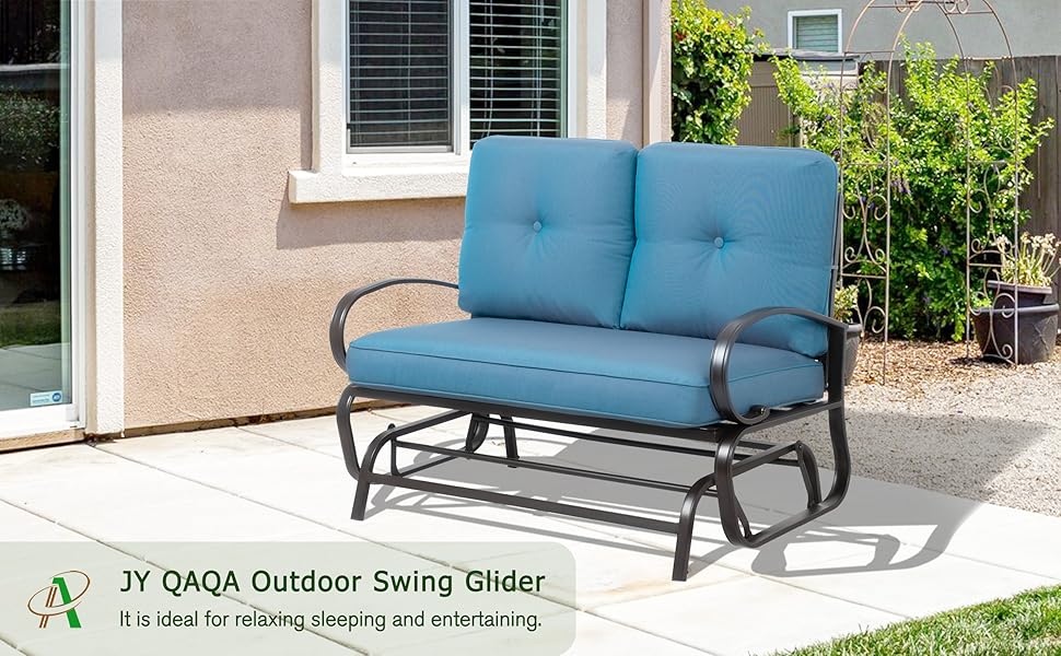 JY QAQA Outdoor Patio Metal Glider Rocking Bench, Garden
