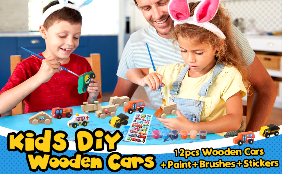 ColCospie Wooden Cars to Paint for with 12pcs DIY