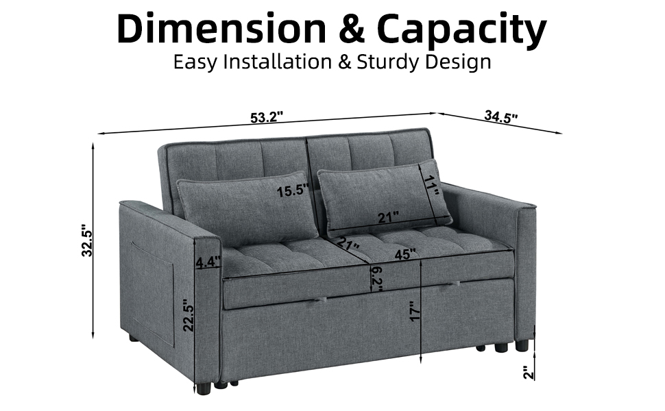 Nixtopia 3 in1 Convertible Sofa Bed for 2 Adult Love Seat