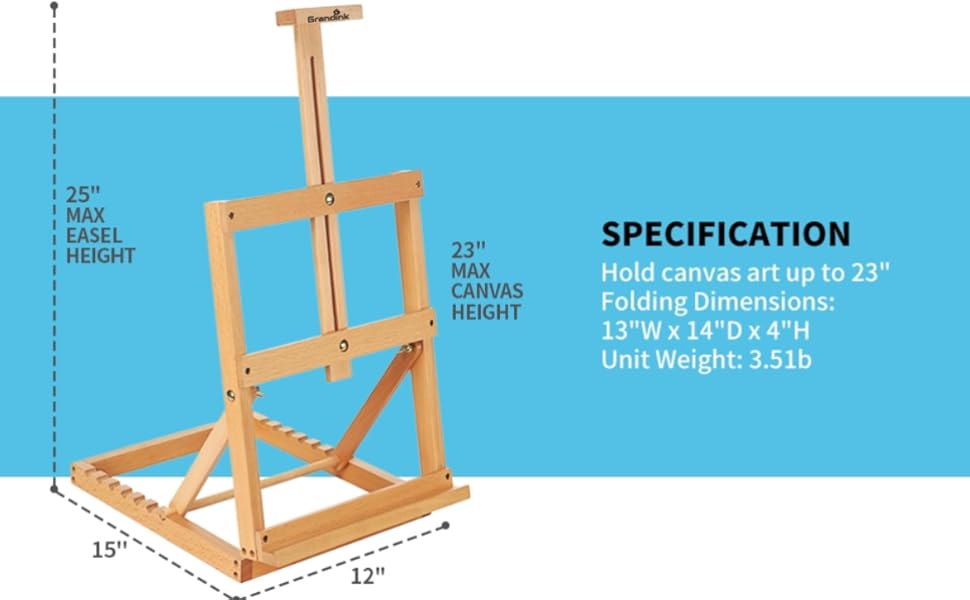 Grandink® HeavyDuty HFrame Tabletop Wooden Easel, Hold Canvas up to
