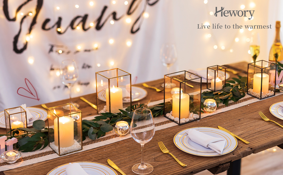 Glass Hurricane Candle Holder Large Hewory 18pcs Gold