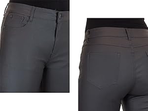 Womens Leather Look Jeans Grey 5 Pocket