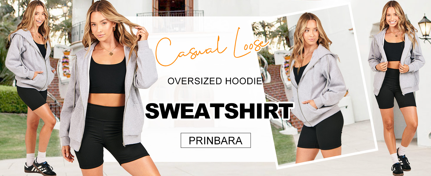 Prinbara Women's Oversized Zip Up Hoodies Sweatshirts Y2K Clothes