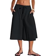 Panadila Womens Summer Wide Leg Capri Pants Flowy Beach Shorts Lounge Bottoms with Pockets for Va...