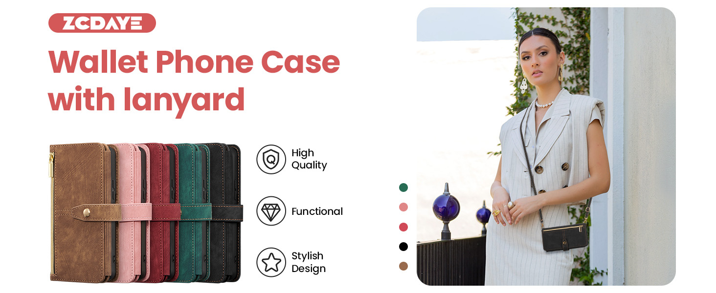 ZCDAYE for iPhone 16 Pro Wallet Case with Strap, iPhone 16