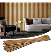 Art3d 4-Pack Acoustic Wood Slat Wall Panels for Interior Decor, 3D Fluted Sound Absorbing Wood Pa...
