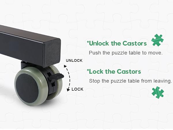 Puzzle table with wheel