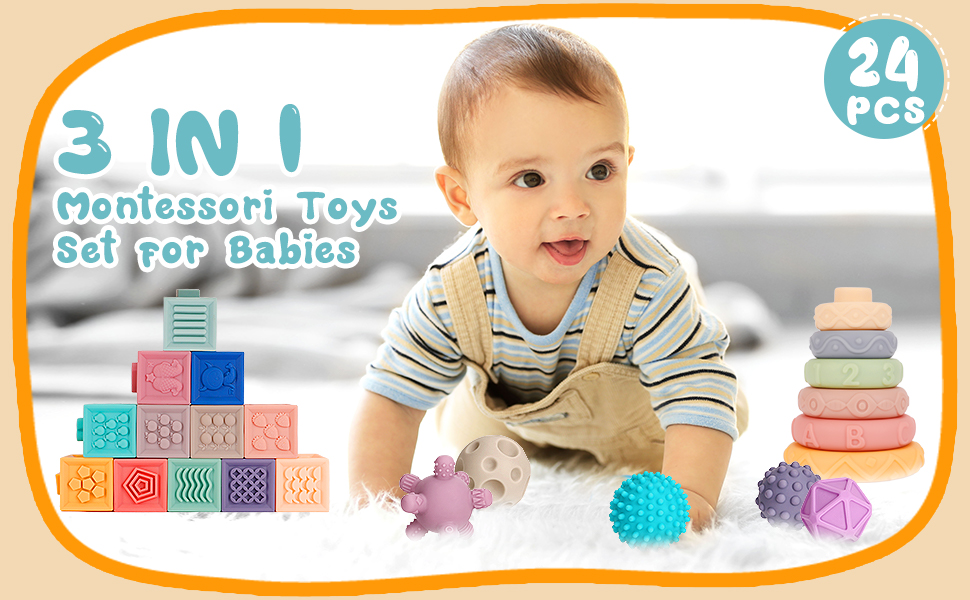 Soft Stacking Baby Blocks, Baby Toys 61218 Months, Montessori Toys