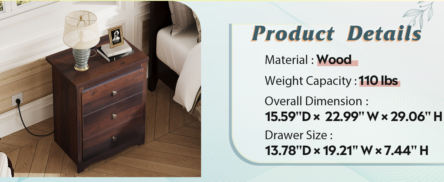 3 drawers nightstand