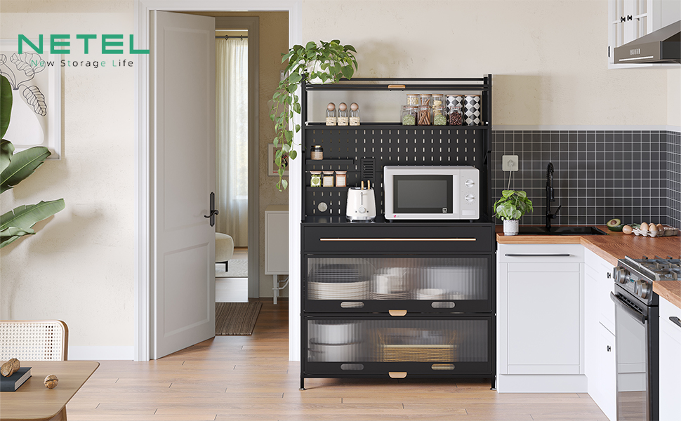 NETEL Coffee Bar With Drawer,Bakers Rack,Microwave