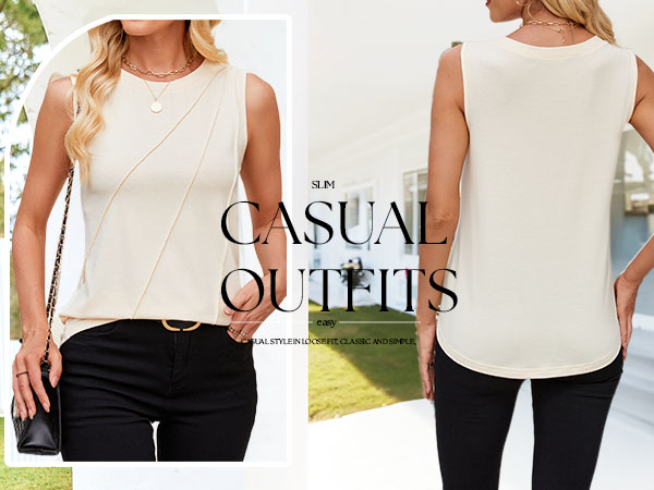 ZESICA Women's Summer Pleated Tank Top Sleeveless Crewneck