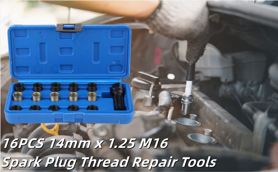Spark Plug Thread Repair Tools, 16Pcs Carbon Steel 14mm x 1