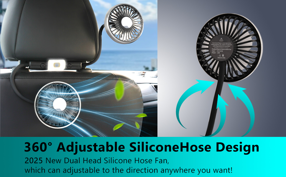 xuenair Adjustable Car Fan for Backseat Kids baby rear facing 360 rotating adjustable silicone hose