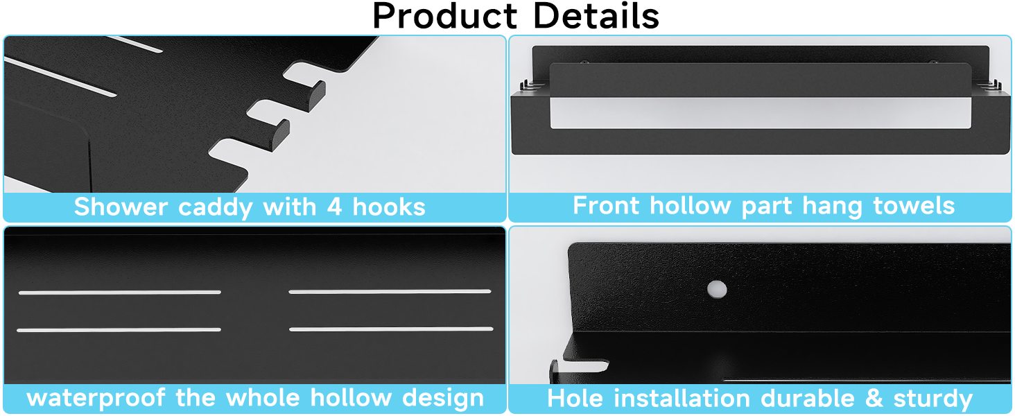 Shower Caddy, 3 Pack Bathroom Shower Shelves with Hook