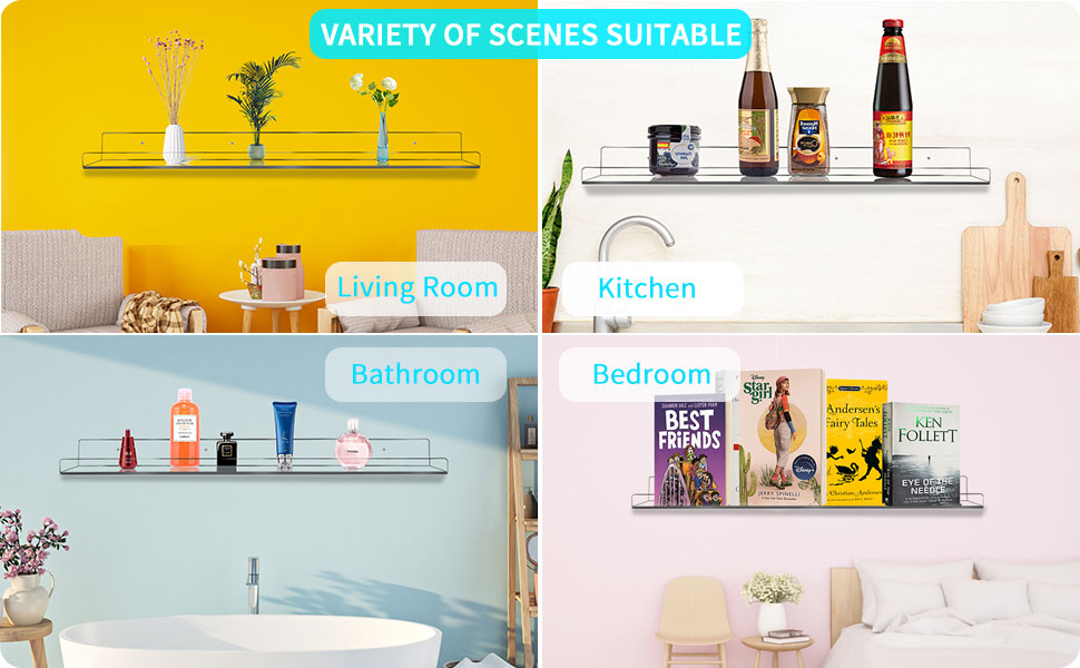 Febwind 3 Pack 24Inch Long Clear Acrylic Floating Shelves