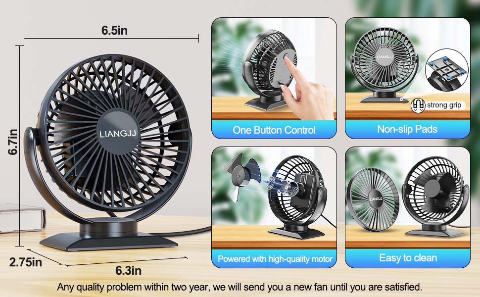 LiangJJ 6.5Inch Small Desk Fan, 3 Speeds Mini Fan Super