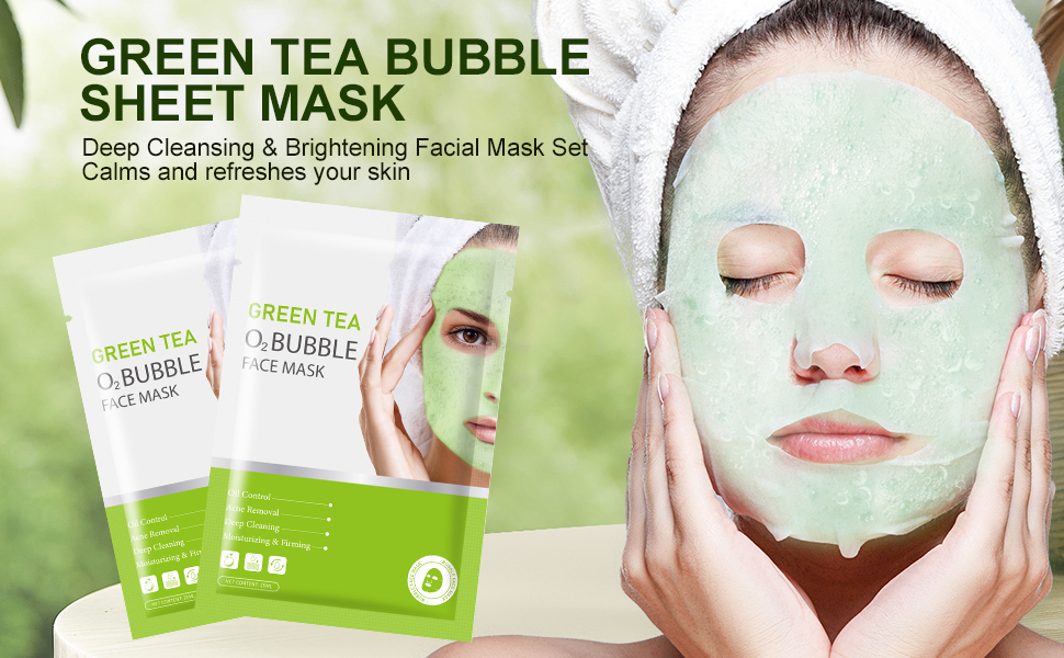 Green Tea Bubble Face Masks Skincare, Deep Cleansing Sheet Masks for