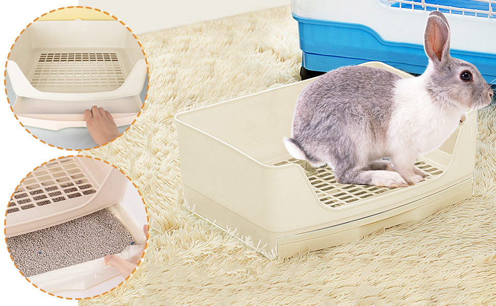 Large Rabbit Litter Box Toilet,Bunny Potty Trainer with Drawer & 100pcs