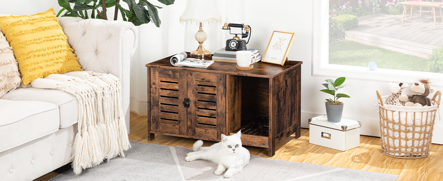 HOOBRO Litter Box Enclosure, Cat Washroom, Double Door Cat