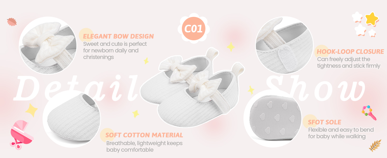 infant girl bow-knot baptism christening shoes white newborn dress shoes wedding princess crib shoes