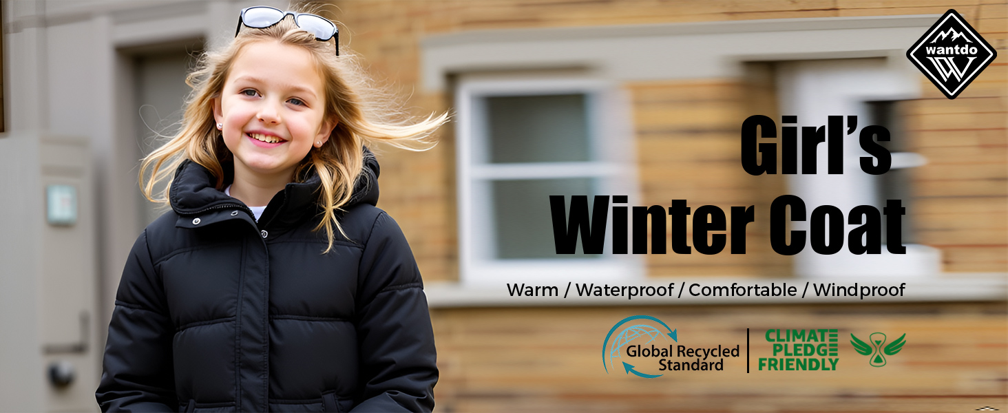 Wantdo Girls' Waterproof Puffer Jacket Warm Winter Coat