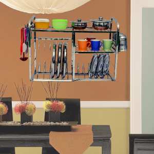 Multipurpose Storage Rack Steel Shelf Wall Mount stand Kitchen 3Utensils Dish RackSPN-MN1C6C