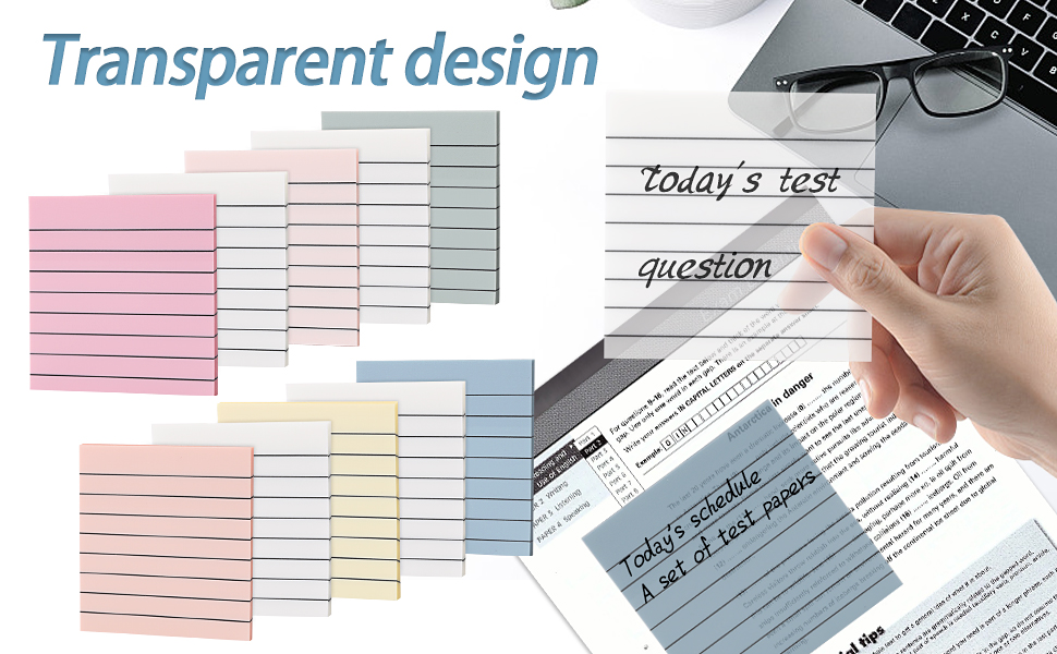 500 Sheets Cute Transparent Sticky Notes with Lines, 3x3