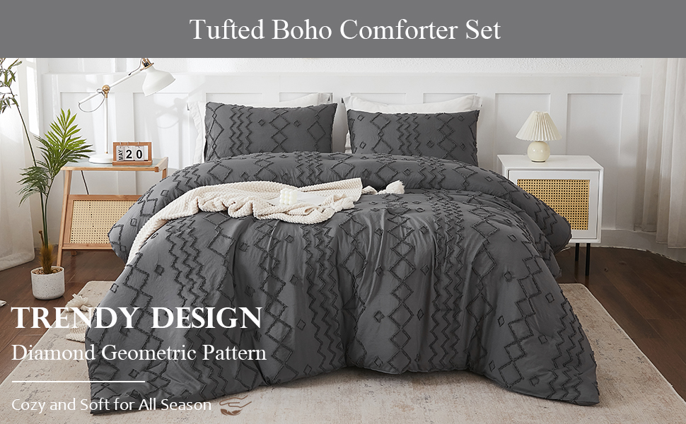 King Size Comforter Set Dark Grey Bedding Comforter Shabby Chic Tufted