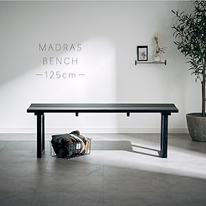 calm 150×72脚②ベンチ黒脚125 雑誌 マボガニー Amazon.co.jp: ダイニングベンチ 125cm 単品 無垢 ブラック 黒