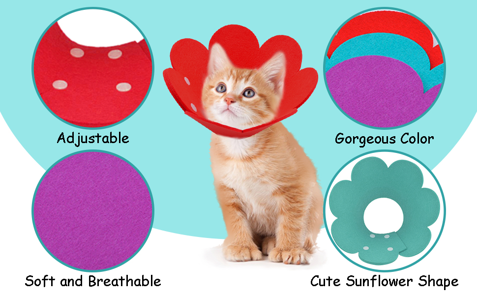 HACRAHO Pet Cone Collar, 3 PCS Adjustable Pet Recovery Protective Collar Cute Sunflower Shape