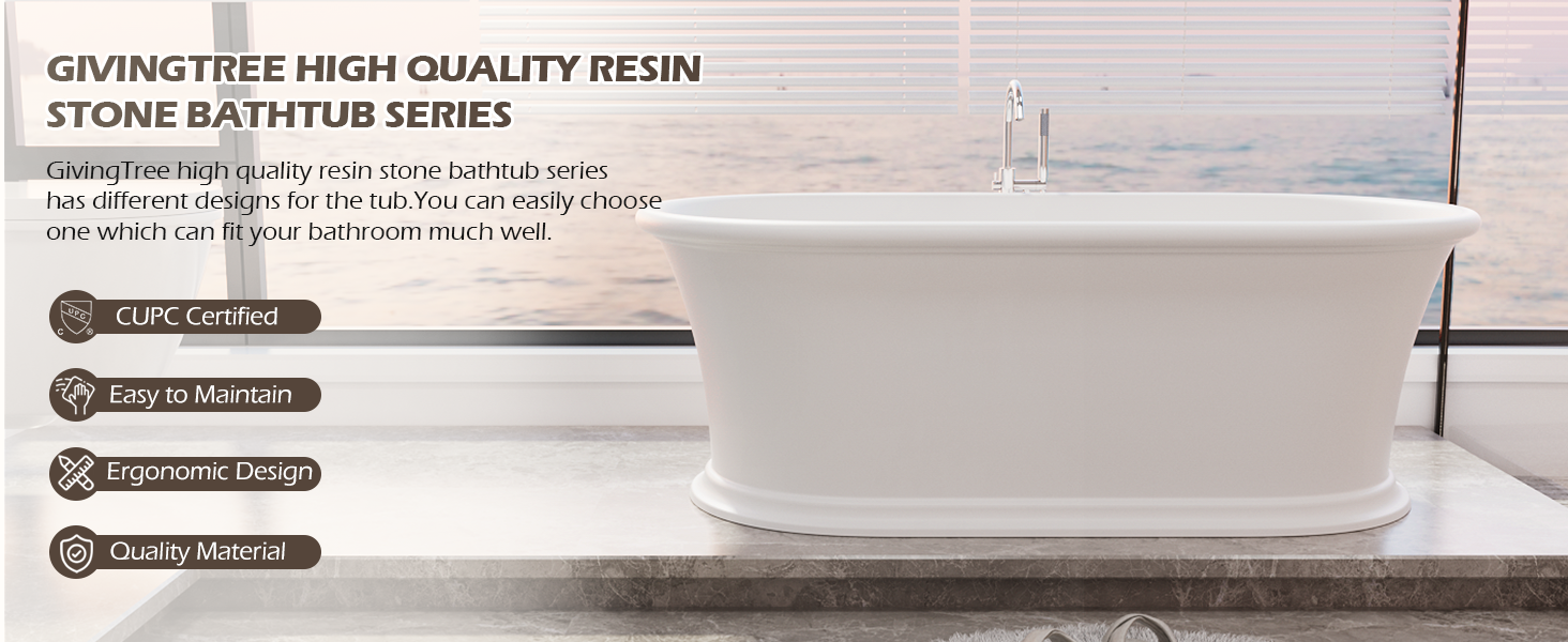 resin stone deep soaker bathtub