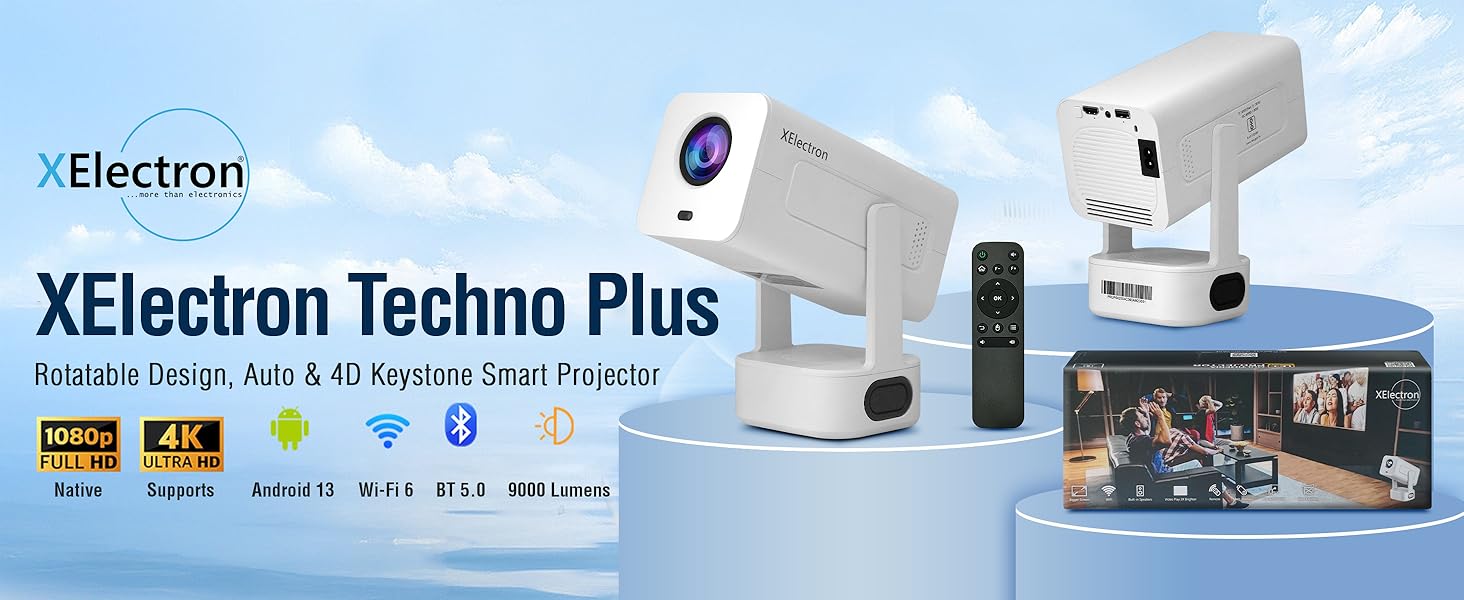 Upgraded Technology, Full HD Projector, Auto Focus, Auto Kestone, 4K Projector, portable, rotatable