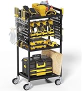 Spampur Power Tool Organizer Cart, Garage Storage Heavy Duty Utility Shelf with Wheels, Metal Rol...